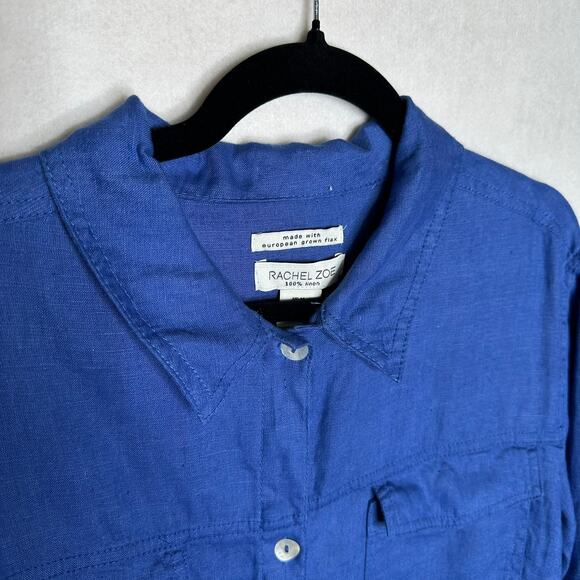 NWT Rachel Zoe 100% Linen Vibrant Blue Button-Up Shirt – Size M - Picture 3 of 9